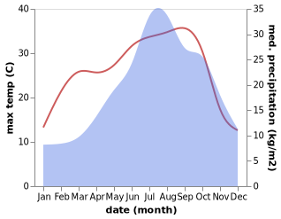 temperature and rainfall during the year in Bagnaria