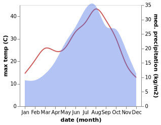 temperature and rainfall during the year in Corno Giovine