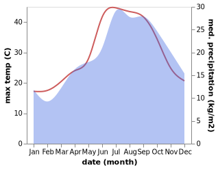 temperature and rainfall during the year in Baratili San Pietro