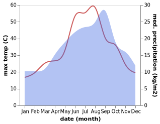 temperature and rainfall during the year in Augusta