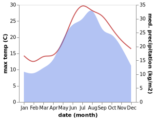 temperature and rainfall during the year in Bellocchi