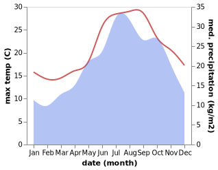 temperature and rainfall during the year in Campo nell'Elba