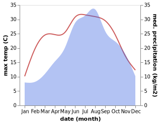 temperature and rainfall during the year in Gorgo al Monticano