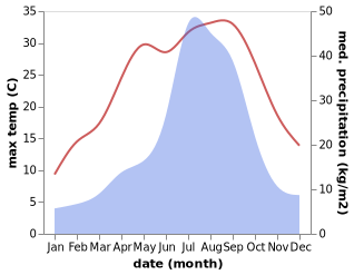 temperature and rainfall during the year in Shinshiro