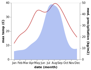 temperature and rainfall during the year in Tsushima