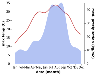 temperature and rainfall during the year in Buzen