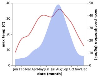 temperature and rainfall during the year in Ota