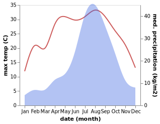 temperature and rainfall during the year in Fujikawaguchiko