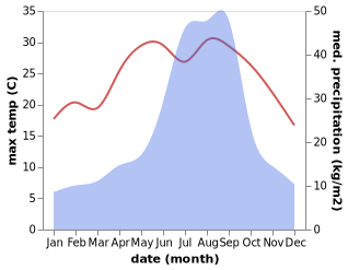 temperature and rainfall during the year in Marugame