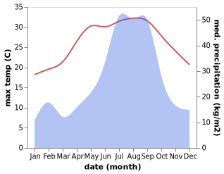 temperature and rainfall during the year in Hamanoichi