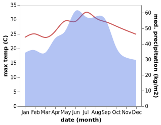 temperature and rainfall during the year in Hirara