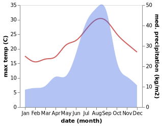 temperature and rainfall during the year in Gotsu