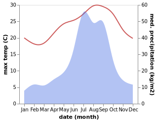 temperature and rainfall during the year in Shingu