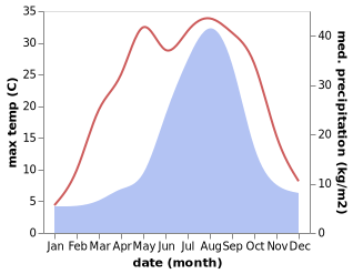 temperature and rainfall during the year in Nagai