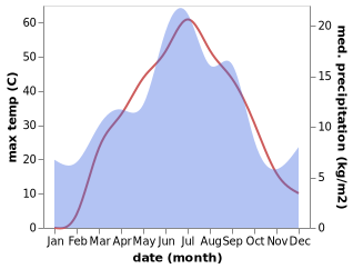 temperature and rainfall during the year in Zhosaly