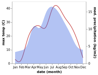 temperature and rainfall during the year in Tokmok