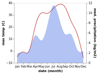 temperature and rainfall during the year in Daroot-Korgon