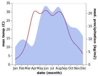 temperature and rainfall during the year in Baldone