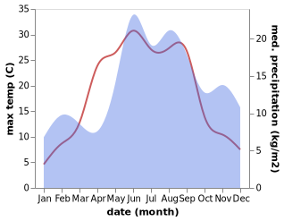 temperature and rainfall during the year in Valdemarpils