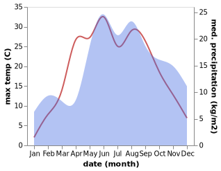 temperature and rainfall during the year in Elektrėnai