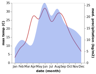 temperature and rainfall during the year in Ežerėlis