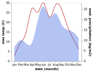 temperature and rainfall during the year in Gelgaudiškis