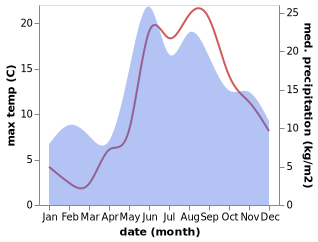 temperature and rainfall during the year in Juodkrante