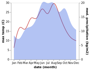 temperature and rainfall during the year in Diekirch