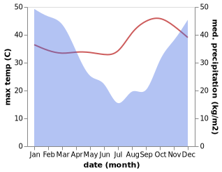 temperature and rainfall during the year in Machinga