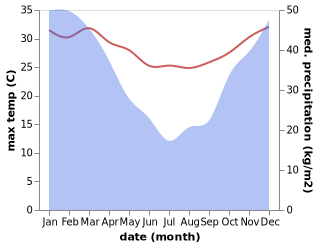 temperature and rainfall during the year in Monkey Bay