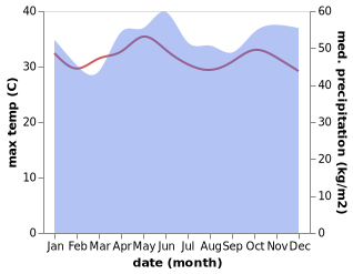 temperature and rainfall during the year in Kampung Tekek