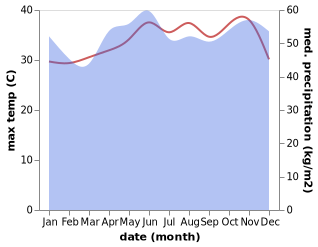 temperature and rainfall during the year in Pekan