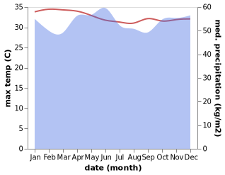 temperature and rainfall during the year in Tanjung Sepat