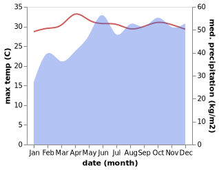 temperature and rainfall during the year in Dhidhdhoo