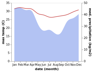 temperature and rainfall during the year in Gros Cailloux