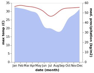 temperature and rainfall during the year in Koungou