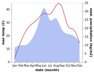 temperature and rainfall during the year in Falesti