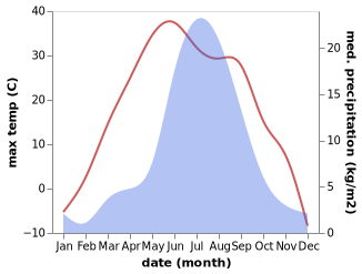 temperature and rainfall during the year in Bayan-Ovoo