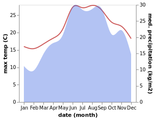 temperature and rainfall during the year in Petrovac na Moru