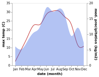 temperature and rainfall during the year in Bijelo Polje