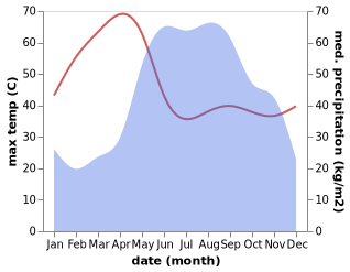 temperature and rainfall during the year in Nyaungdon