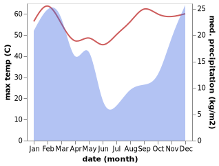 temperature and rainfall during the year in Arandis