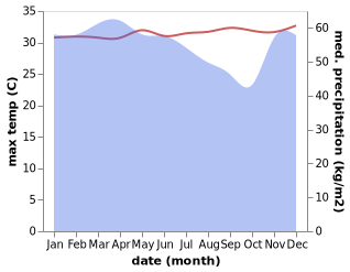 temperature and rainfall during the year in Arijejen