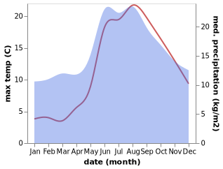 temperature and rainfall during the year in Breezand