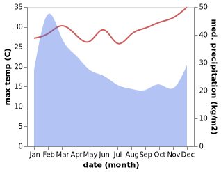 temperature and rainfall during the year in Bouloupari