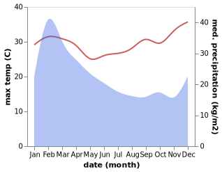 temperature and rainfall during the year in Dumbea