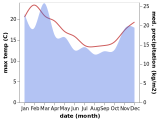 temperature and rainfall during the year in Patea