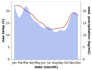 temperature and rainfall during the year in Wellington