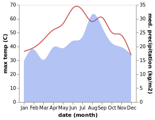 temperature and rainfall during the year in Ibri