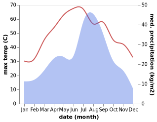 temperature and rainfall during the year in Dera Ismail Khan